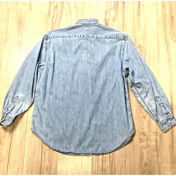 Womens Large Polo Ralph Lauren Denim Logo Shirt Long Sleeve Shirt Vintage - Picture 10 of 11